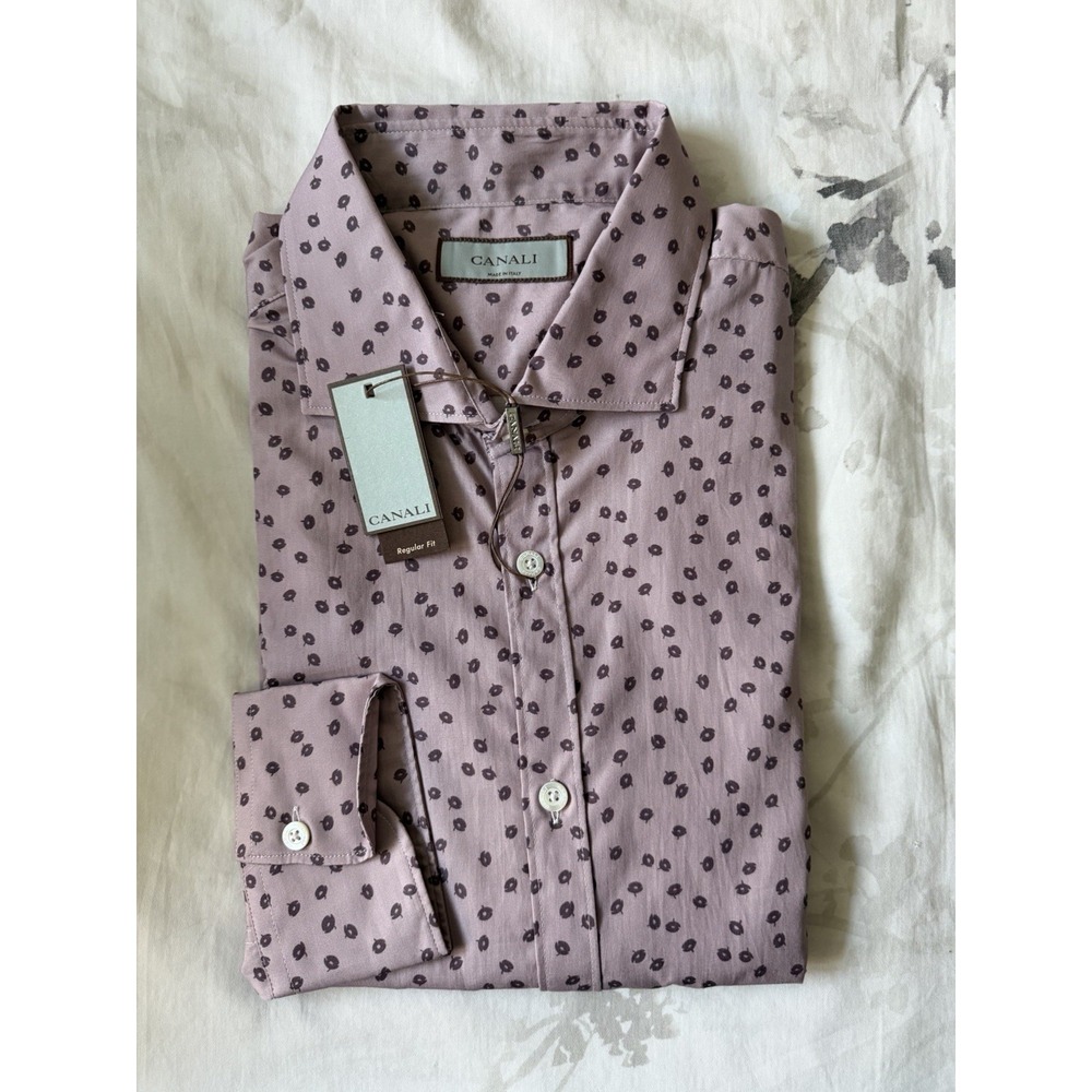 NWT Canali Neat Pattern Cotton Sport Shirt Button Dress Casual Designer Luxury